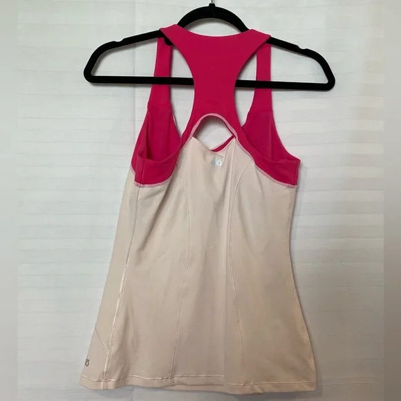 alo Yoga Petal Pink Fuchsia Colour Block Strap Racer Back Built In Bra Tank MD - Picture 5 of 10